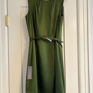 Ann Taylor Olive Green Sleeveless Belted Sheath Dress